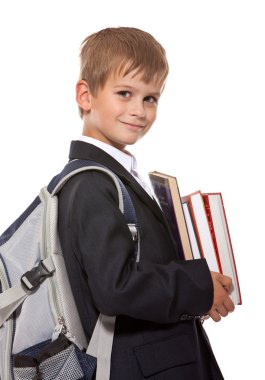 Boy holding books clipart