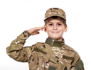 Saluting soldier. Young boy clipart