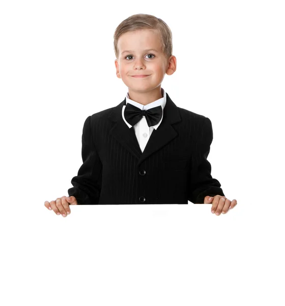 Мальчик с плакатом — стоковое фото