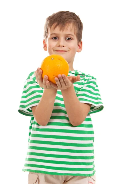 Chłopca gospodarstwa pomarańcze — Zdjęcie stockowe