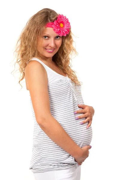 Femme enceinte caresse son ventre — Photo