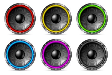 Variegated colorful speakers set. clipart