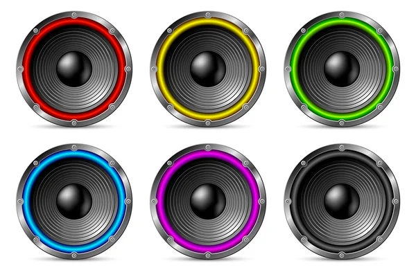 Ensemble de haut-parleurs colorés panachés . — Image vectorielle