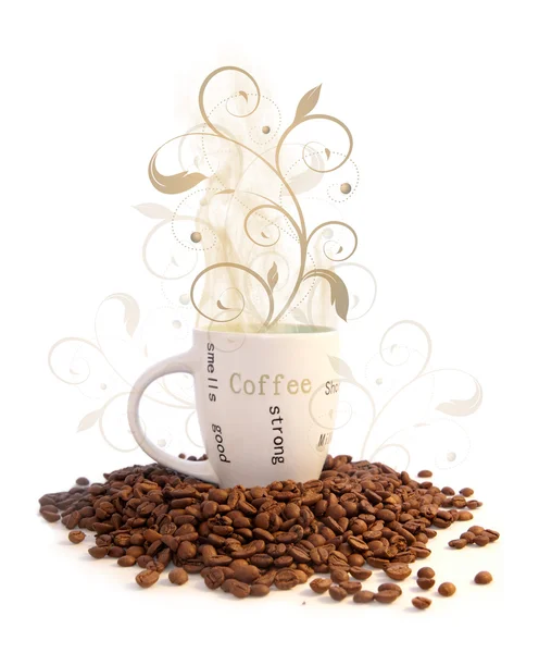 Šálek kávy a ozdobné — Stock fotografie