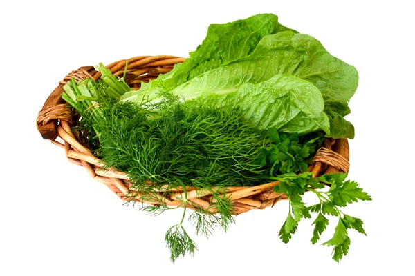 Зелень, овочі в кошику — стокове фото