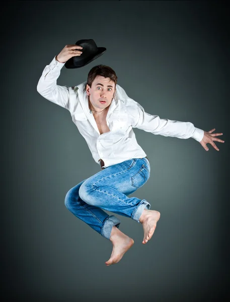 stock image Man with a hat in a jump