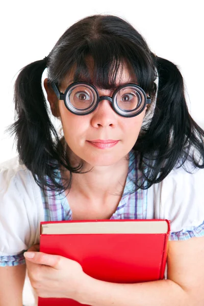 Nerd étudiante fille avec des manuels scolaires — Photo