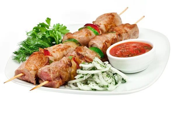 Tasty grilled meat, shish kebab — Stock Photo, Image