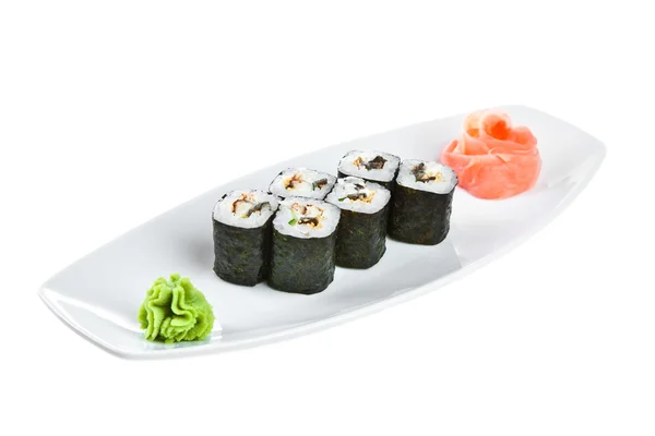 Sushi (Unagi Roll) sobre um fundo branco — Fotografia de Stock