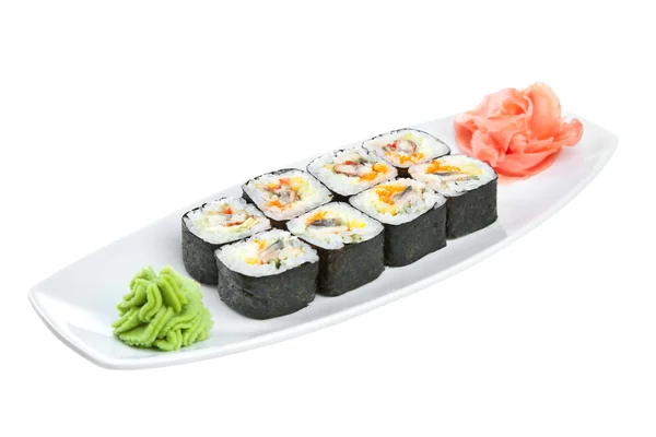 Sushi (Roll unagi maki) sobre um fundo branco — Fotografia de Stock