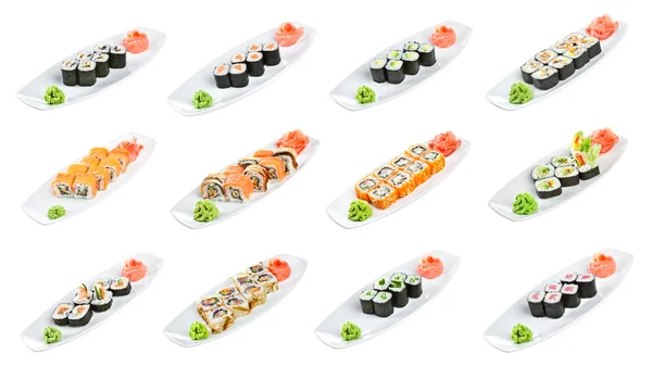 Sushi (Roll nejrůznějších) na bílém pozadí — Stock fotografie