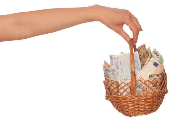 Cesta con dinero — Foto de Stock