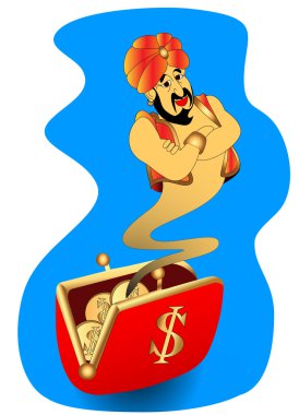 Genie appears from wallet clipart