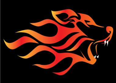 Profile wolf on black aflame clipart