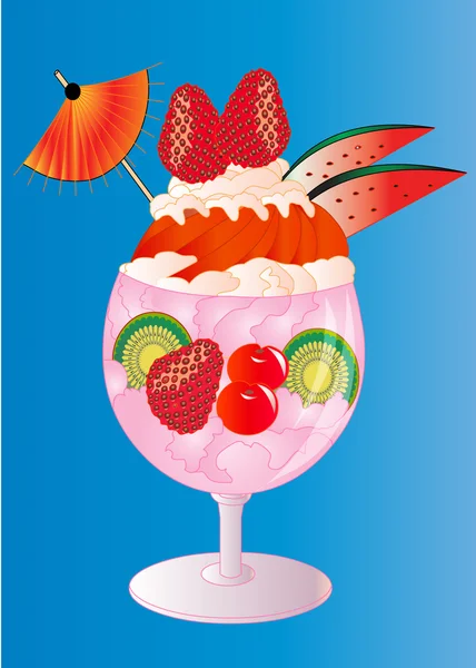 冰淇淋、 水果和奶油 — 图库矢量图片