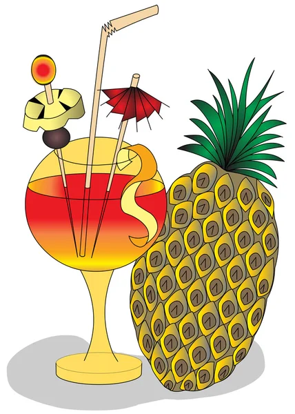 Cocktail und Früchte im Becher — Stockvektor