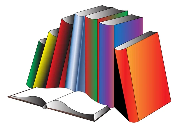 Openning book and pile of the books — Stock Vector