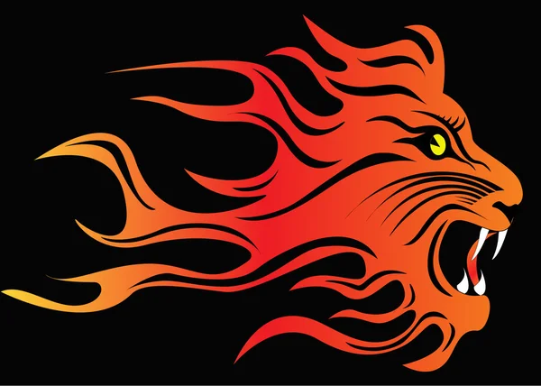 愤怒的狮子，在火 — 图库矢量图片