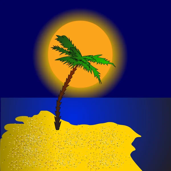 Palme auf Insel bei Sonnenuntergang — Stockvektor