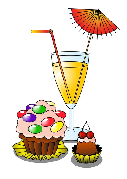 우산과 과일 케이크와 칵테일 — 스톡 벡터