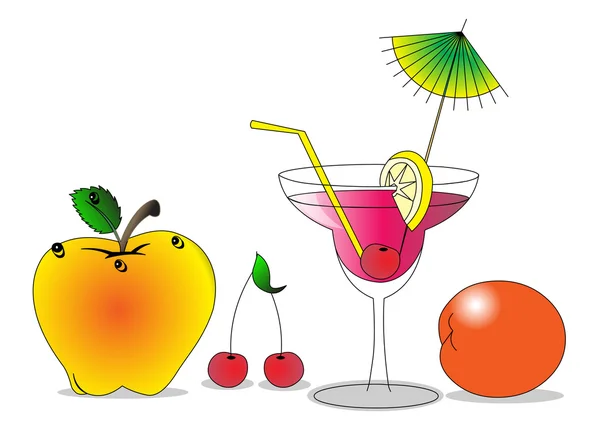 Fruits and alcoholic cocktail — Stock Vector