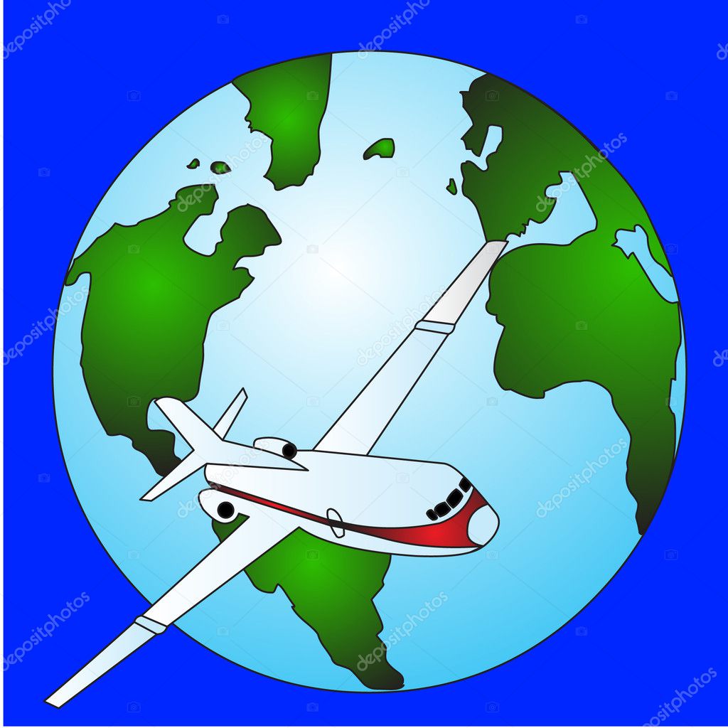 The Plane, moving around globe — Stock Vector © Yurkina #5969579