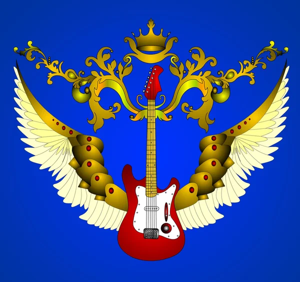 Gitara z corona i skrzydła — Zdjęcie stockowe