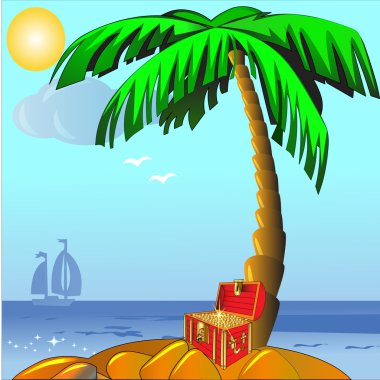 Island with palm and coffer with gold(en) clipart