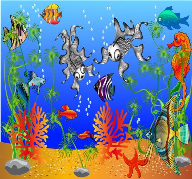 Of the fish and algaes clipart