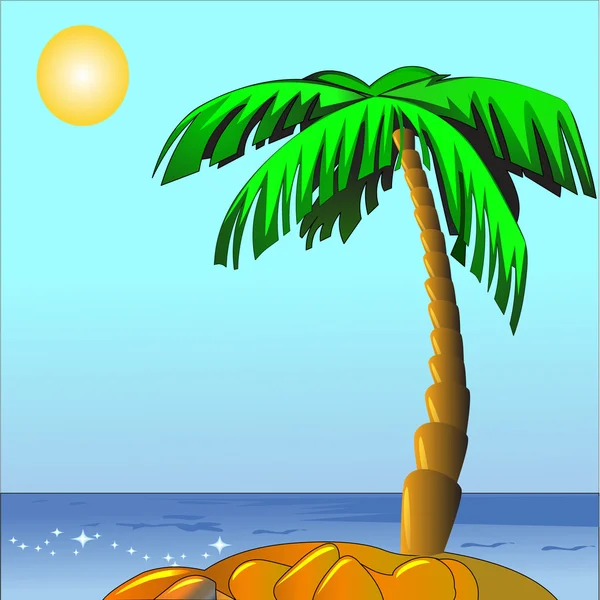 Palm on island sun and sea — Stock Vector