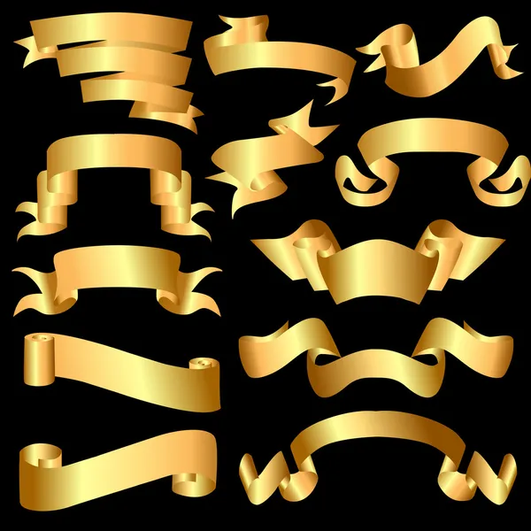Set de cintas serpenteantes de oro (es) en blac — Archivo Imágenes Vectoriales