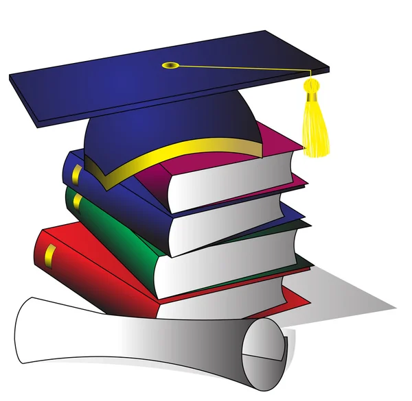 Sombrero de formación del libro y diploma — Vector de stock