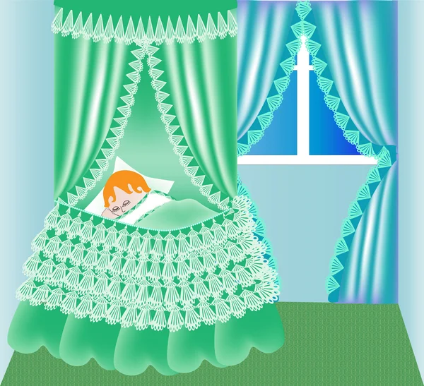 Дитина в дитячих ліжечках спить — стоковий вектор