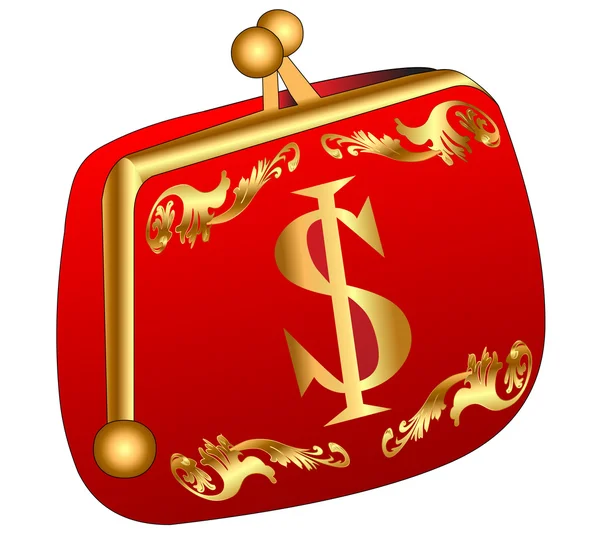 Bolsa vermelha com ouro (pt) dólar — Vetor de Stock
