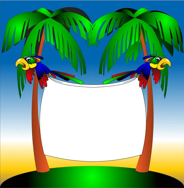Два попугая на фоне пальмы — стоковый вектор
