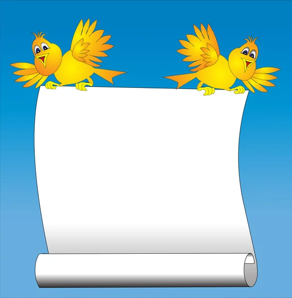 Due uccelli divertenti tengono la carta — Vettoriale Stock