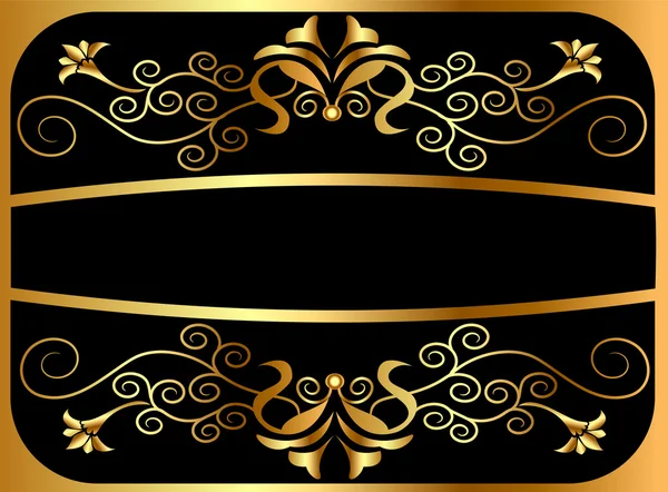 Cadre doré avec motif sur fond noir — Image vectorielle