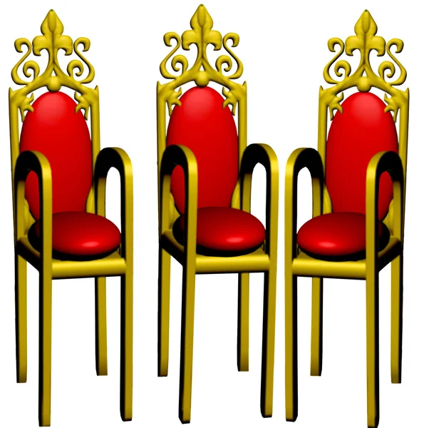 Τρεις καρέκλες στο κόκκινο χρώμα. — Φωτογραφία Αρχείου