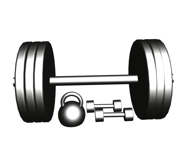 Steel dumbbells and barbell — Stock Photo, Image