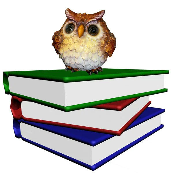 Pile of the books with wise owl — Stock Photo, Image