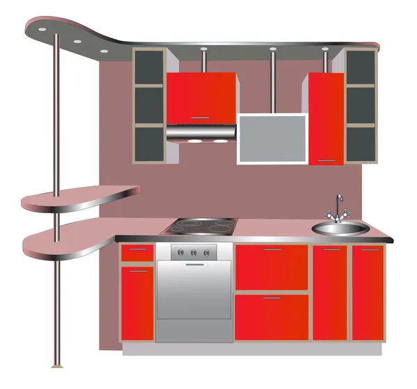 Interieur van de keukens van de rode — Stockvector