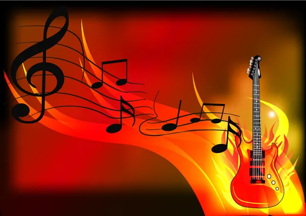 Music background with guitar and fire — Stock Vector