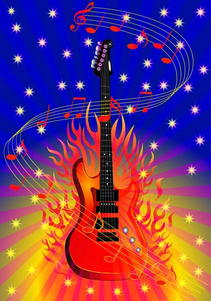 Tło muzyka z gitara i ogień — Wektor stockowy