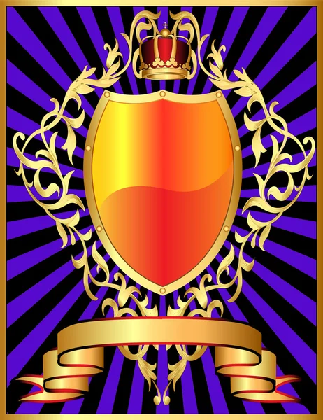 Щит с короной и золотым узором — стоковый вектор