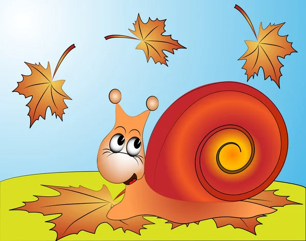 Amusing snail on ed sheet by autumn — Stock Vector