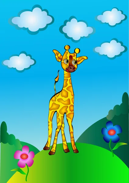 Berçário girafa agradável na natureza —  Vetores de Stock