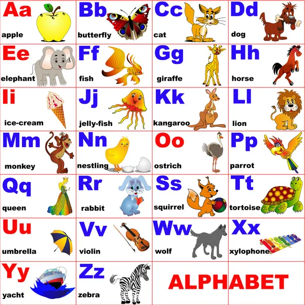 Tiere auf Buchstaben des Alphabets gesetzt — Stockvektor