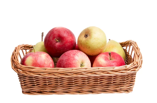 Autumn basket with fruits on a white. — Stock Photo, Image