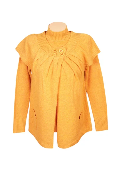 Elegante gelbe Tunika und Pullover auf weißem Grund. — Stockfoto