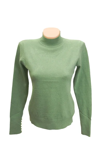 Warmer, grüner Pullover auf weißem. — Stockfoto